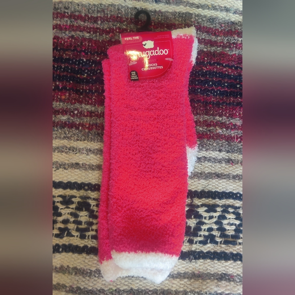 Snugadoo Socks fluffy soft (one size) pink and white.